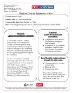 Cover photo for Person County 4-H Seeking 2020 Summer Intern