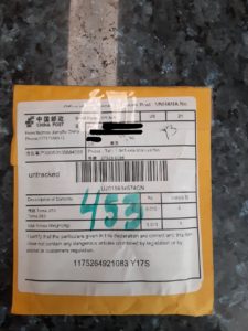 Mailing package with mailing label on it