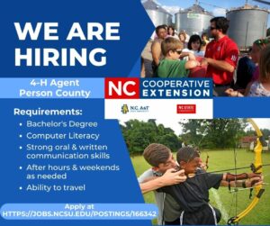 Cover photo for Now Hiring  - 4-H Agent Person County