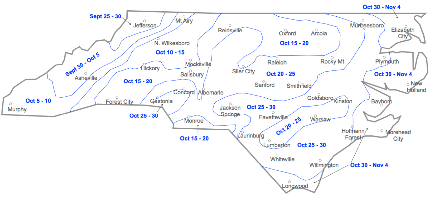 Map of NC Wheat Planting Dates