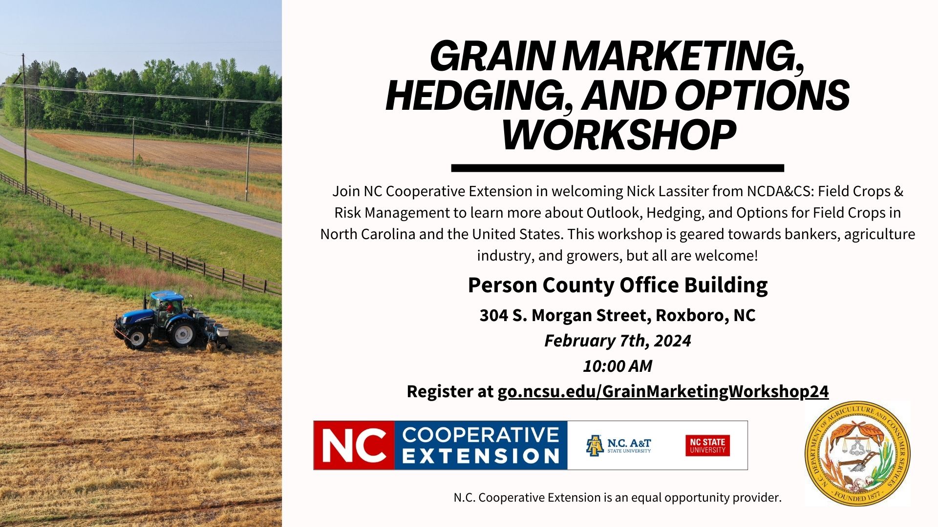 Grain Marketing, Hedging, and Options Workshop