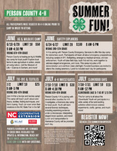 2024 4-H Summer Fun Listings. Contact Lexi Swick, aswick@ncsu.edu, 336-599-1195 for more information.